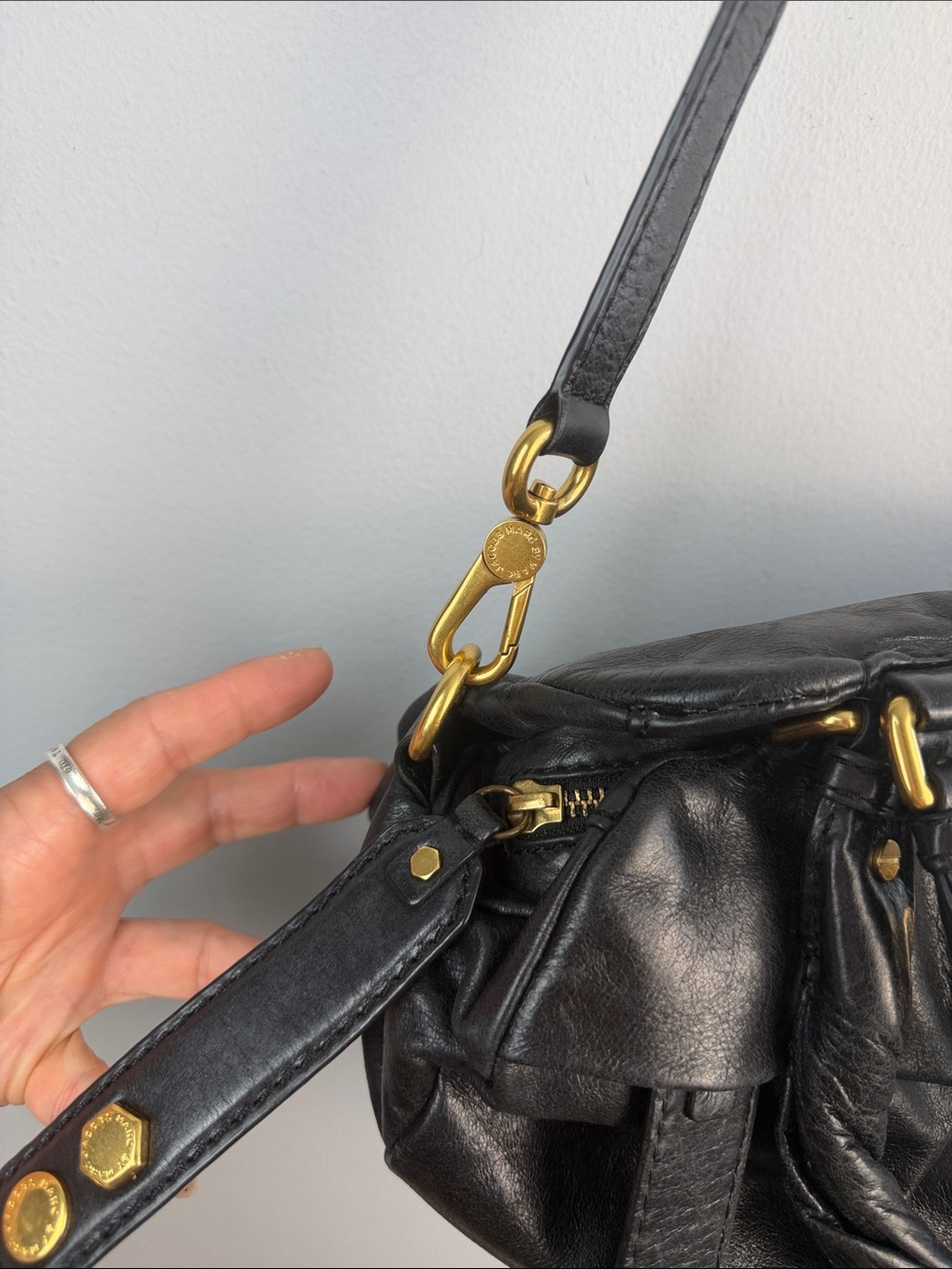 Vintage Marc By Marc Jacobs Leather Twisted Q Groove Satchel Black Y2K Purse - Picture 10 of 16